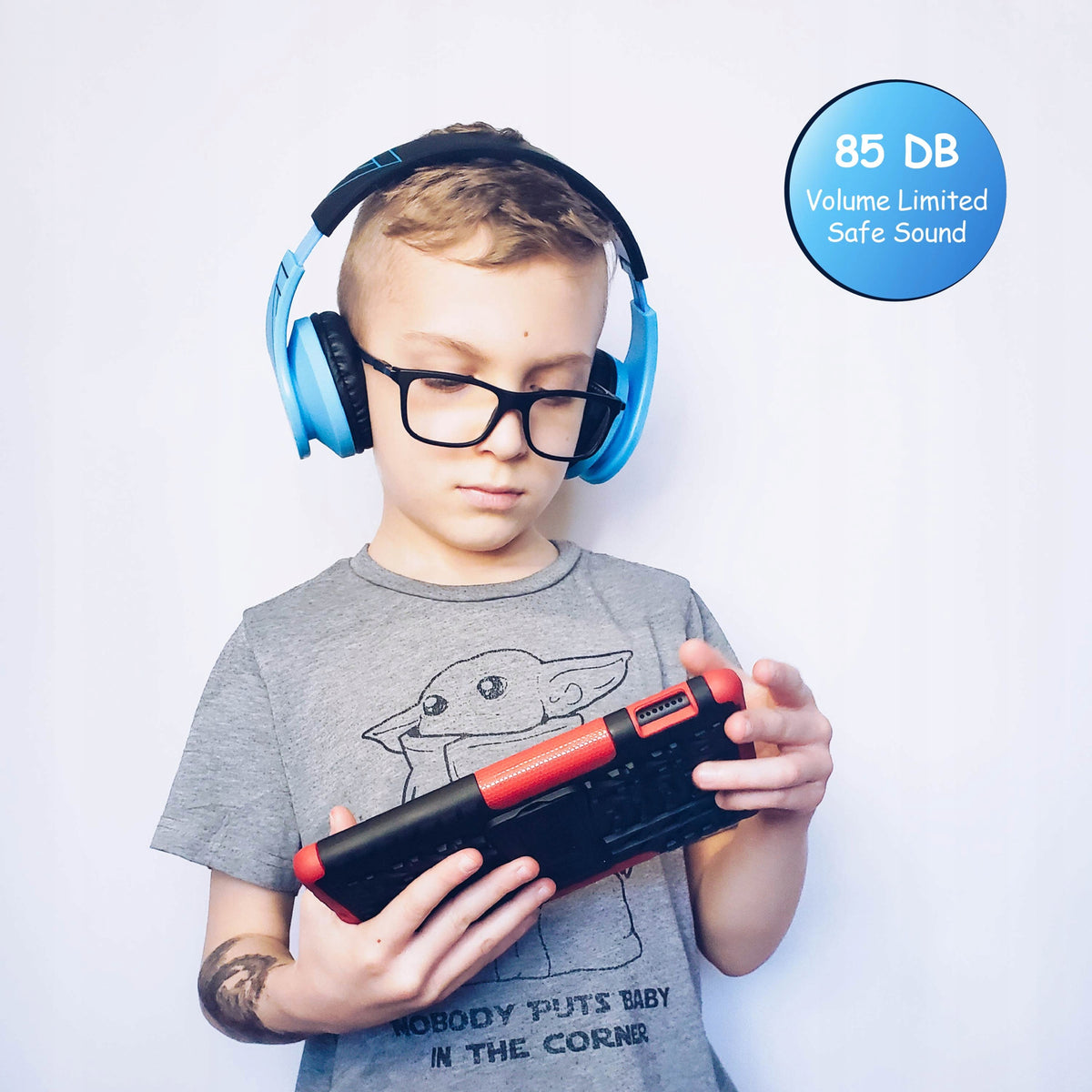 Słuchawki dla dzieci bezprzewodowe nauszne PowerLocus P1Kids kabel + etui
