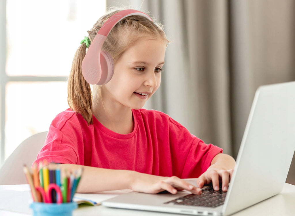 Słuchawki dla dzieci bezprzewodowe nauszne PowerLocus P1Kids różowe+ etui