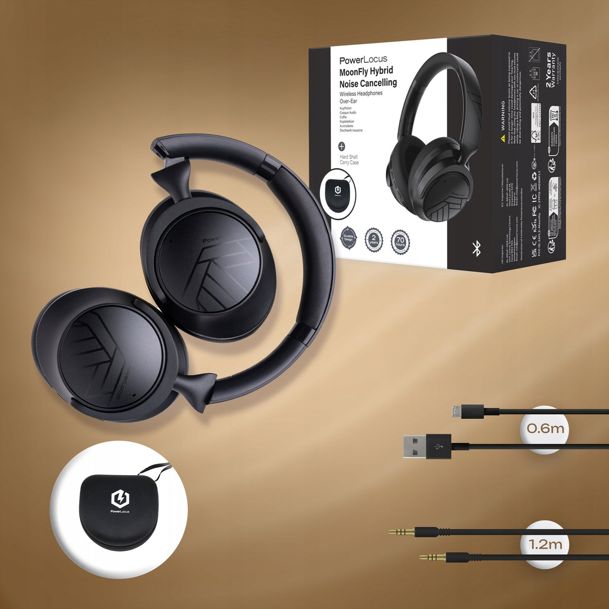 Słuchawki premium 70h Bluetooth PowerLocus Moonfly / Mikrofon / ANC + Etui