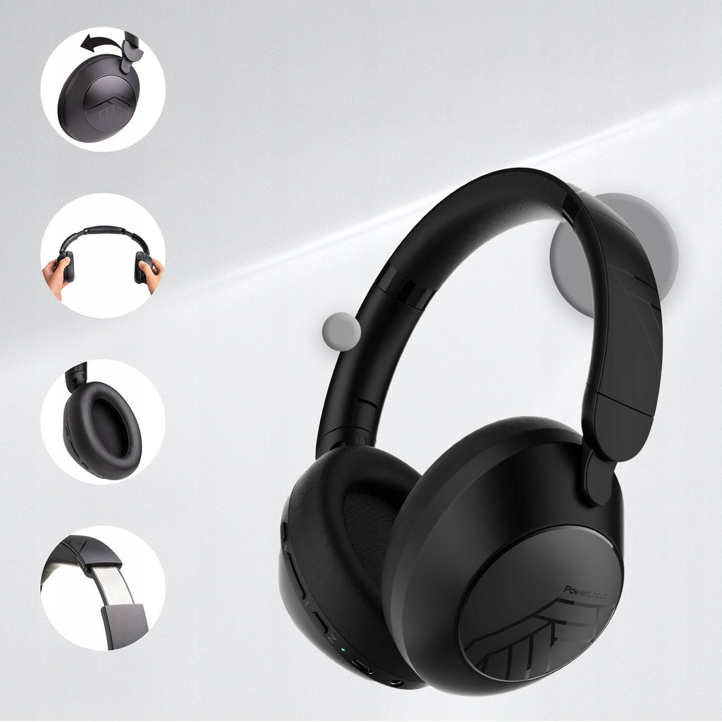 Słuchawki bezprzewodowe Bluetooth PowerLocus Orion Black MikroAUX Etui 70h