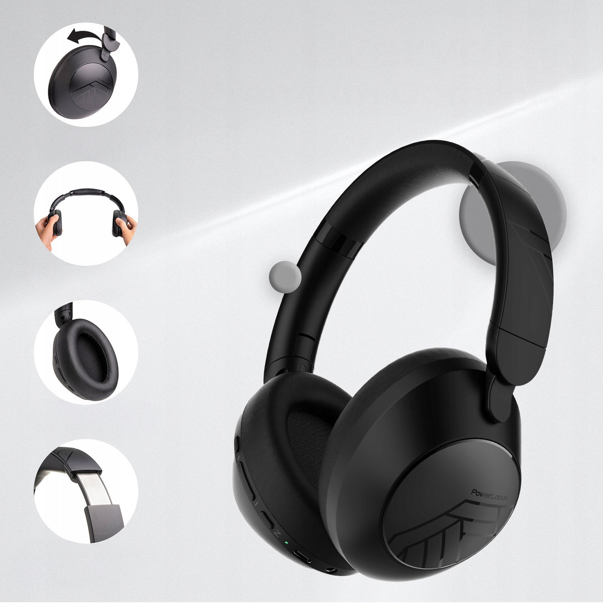 Słuchawki bezprzewodowe Bluetooth PowerLocus Orion Black MikroAUX Etui 70h
