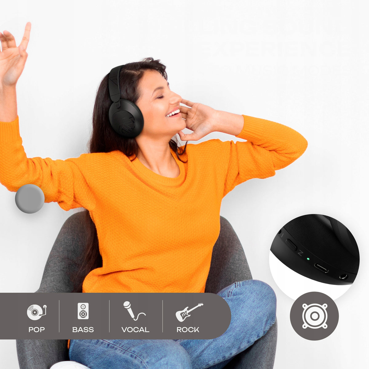 Słuchawki bezprzewodowe Bluetooth PowerLocus Orion Black MikroAUX Etui 70h