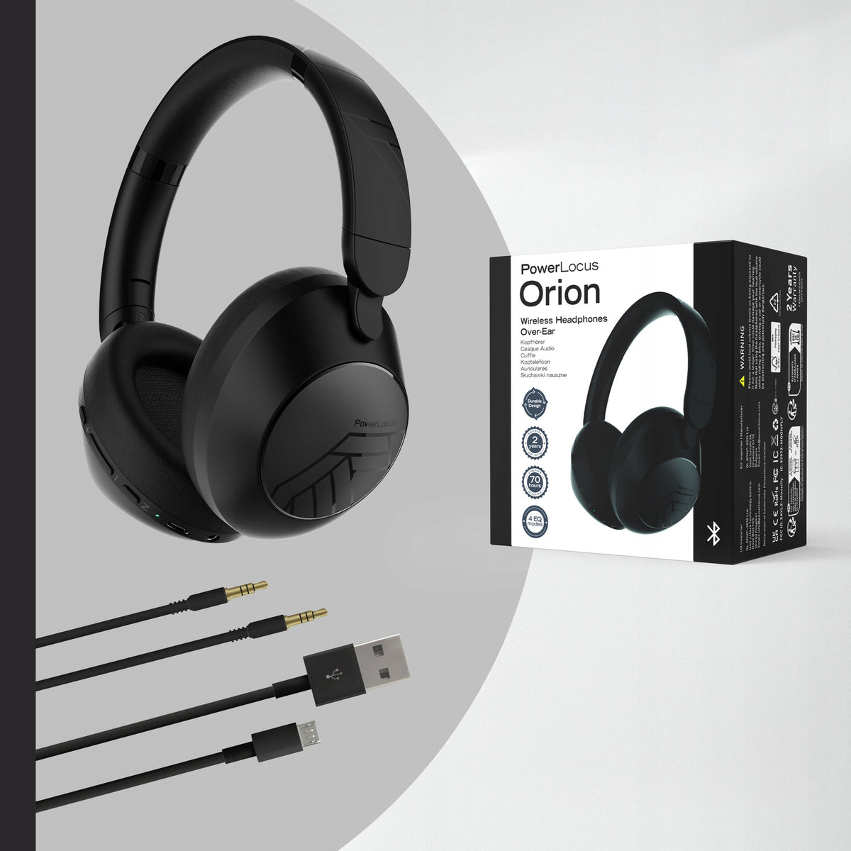 Słuchawki bezprzewodowe Bluetooth PowerLocus Orion Black MikroAUX Etui 70h