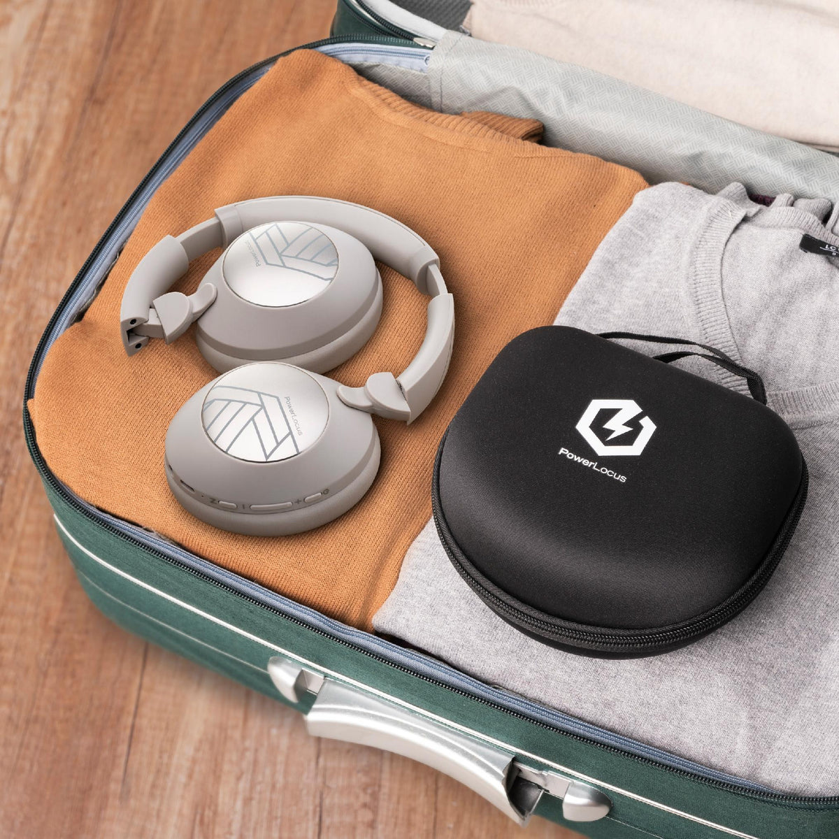 Słuchawki bezprzewodowe Bluetooth PowerLocus Orion Sand MikroAUX Etui 70h