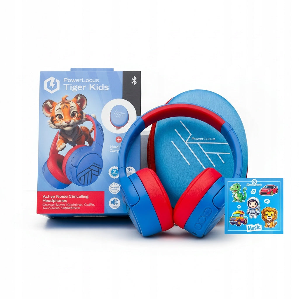 Słuchawki dla dzieci Bluetooth PowerLocus Tiger Kids ANC + naklejki