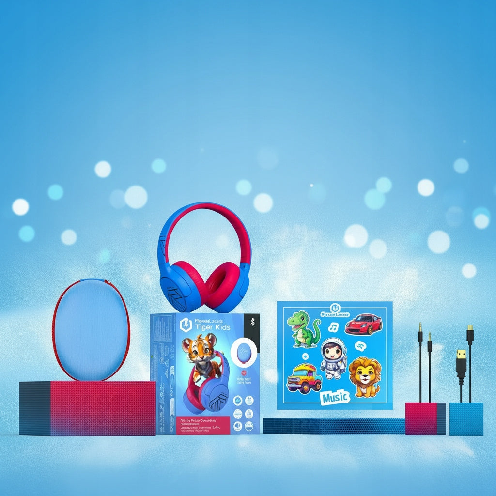 Słuchawki dla dzieci Bluetooth PowerLocus Tiger Kids ANC + naklejki