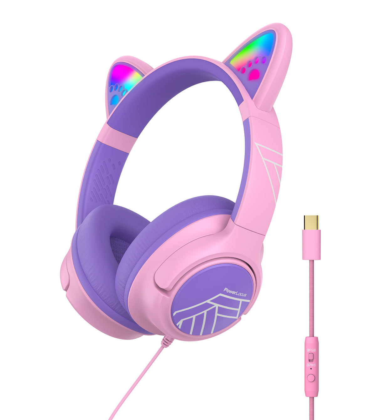 Słuchawki przewodowe USB-C dla dzieci PowerLocus Bobo Cat Ears Wired