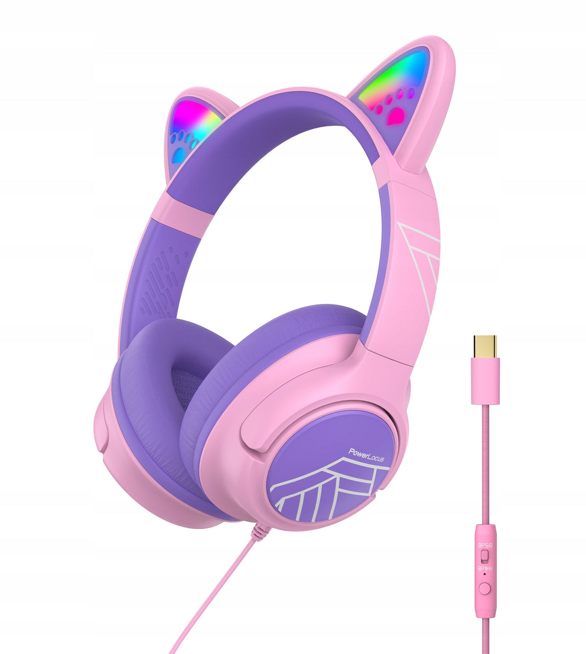 Słuchawki przewodowe USB-C dla dzieci PowerLocus Bobo Cat Ears Wired