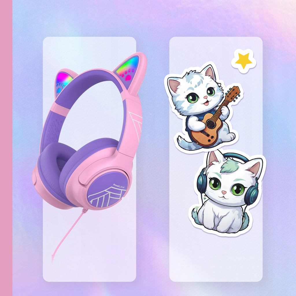 Słuchawki przewodowe USB-C dla dzieci PowerLocus Bobo Cat Ears Wired