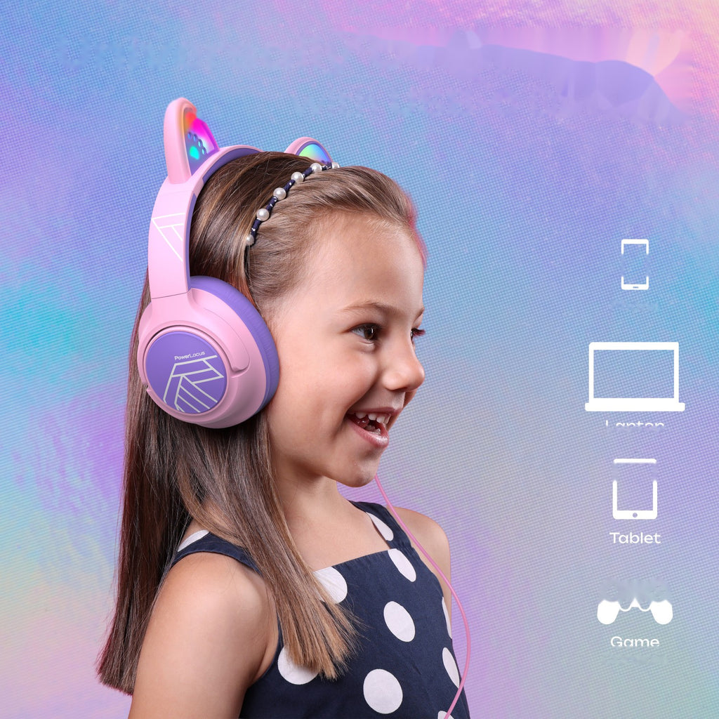 Słuchawki przewodowe USB-C dla dzieci PowerLocus Bobo Cat Ears Wired