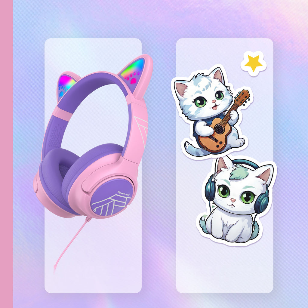 Słuchawki przewodowe USB-C dla dzieci PowerLocus Bobo Cat Ears Wired