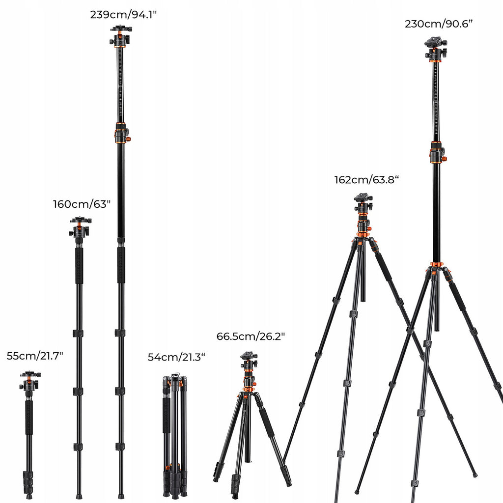 Statyw fotograficzny 230cm k&f T254A7 łamana kolumna monopod tripod 360