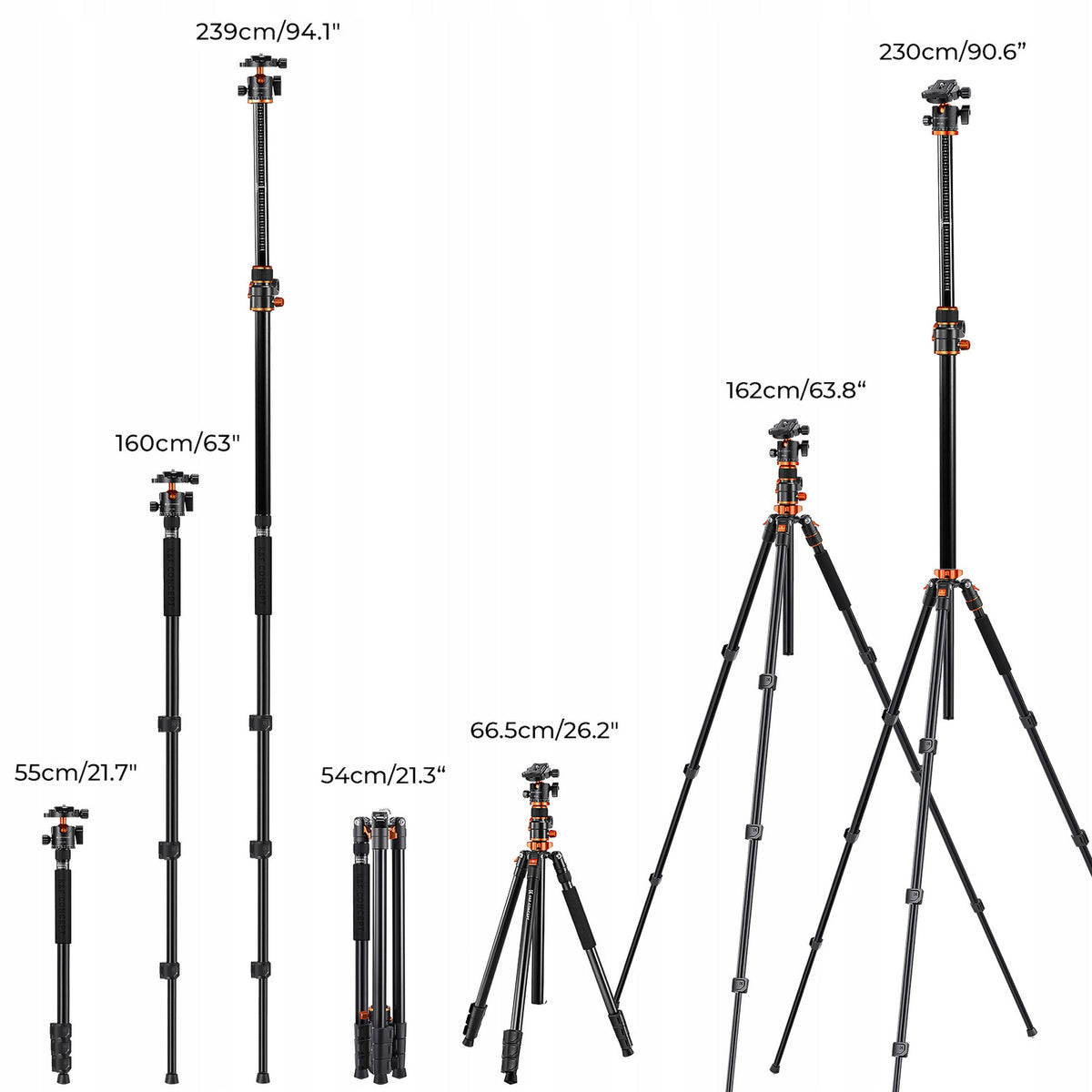 Statyw fotograficzny 230cm k&f T254A7 łamana kolumna monopod tripod 360