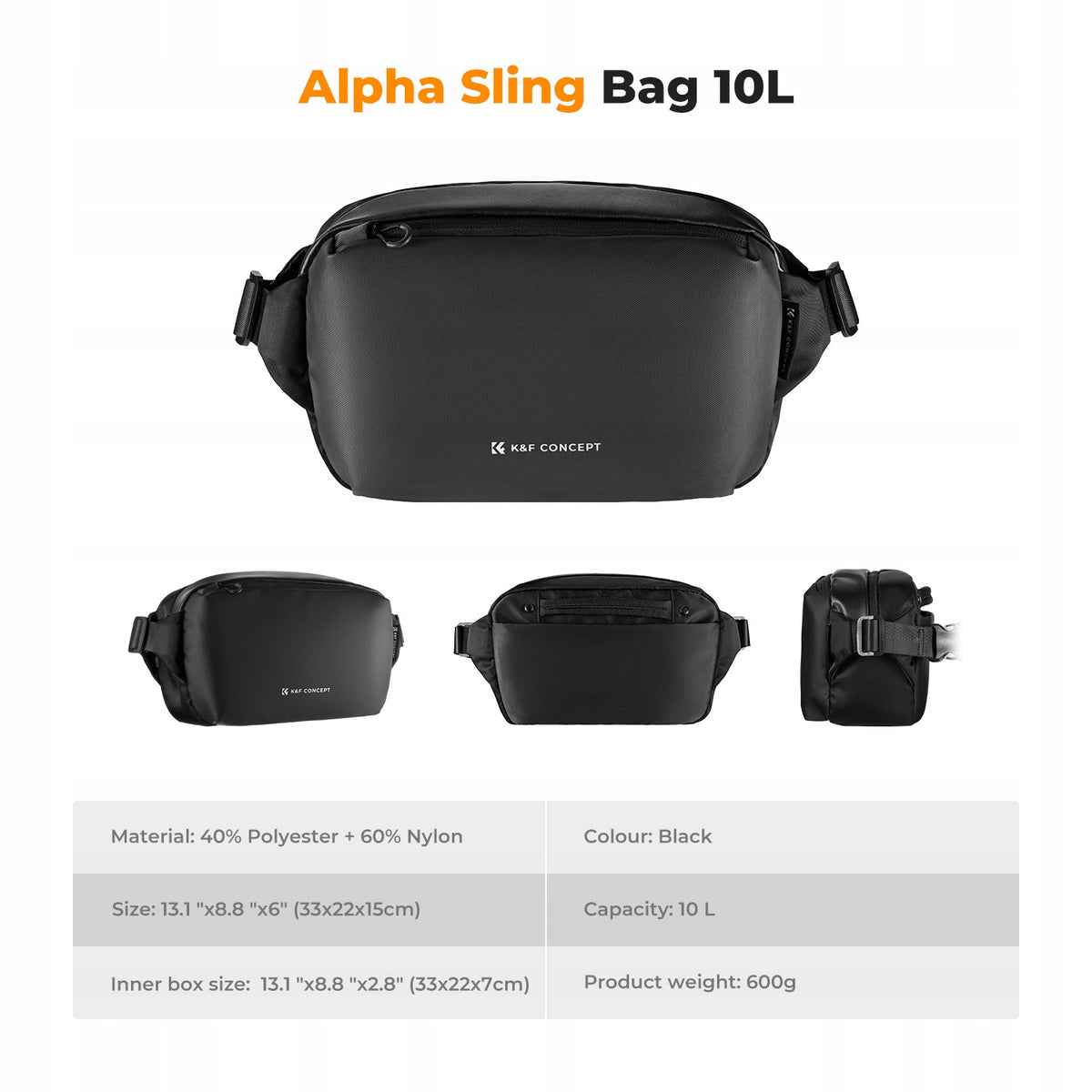 Torba na ramię 10L k&f Concept Alpha czarny Canon/Nikon/Sony/DJI Mavic