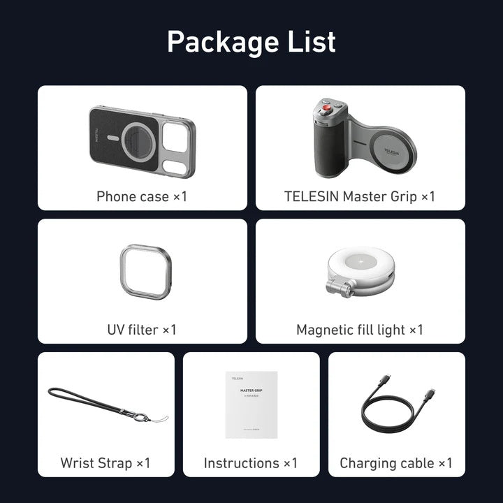Uchwyt TELESIN Master Grip do iPhone 17 Pro Creator Combo + lampa, filtr UV