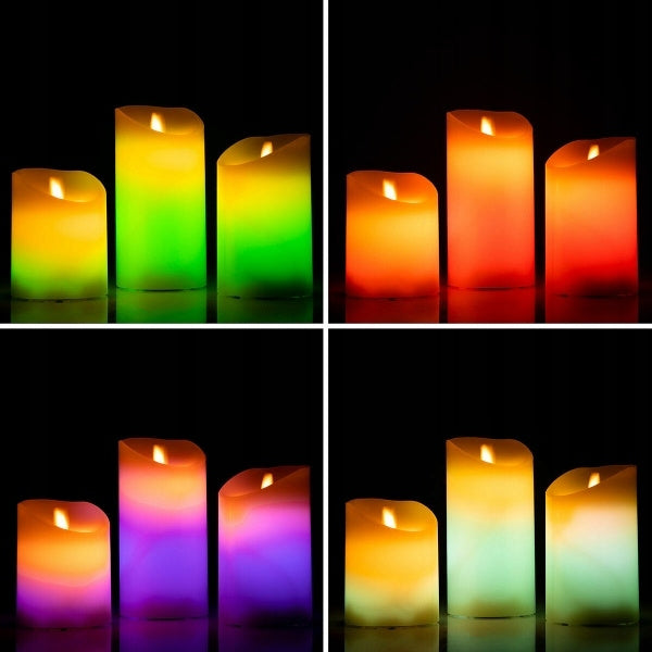 Wielokolorowe Świece LED Z Efektem Ruchomego Ognia InnovaGoods 3 Sztuki RGB