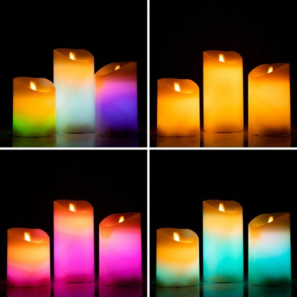 Wielokolorowe Świece LED Z Efektem Ruchomego Ognia InnovaGoods 3 Sztuki RGB
