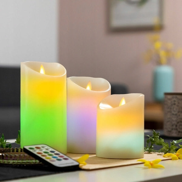 Wielokolorowe Świece LED Z Efektem Ruchomego Ognia InnovaGoods 3 Sztuki RGB