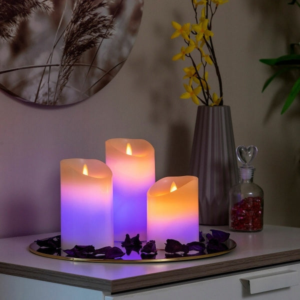 Wielokolorowe Świece LED Z Efektem Ruchomego Ognia InnovaGoods 3 Sztuki RGB