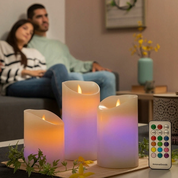 Wielokolorowe Świece LED Z Efektem Ruchomego Ognia InnovaGoods 3 Sztuki RGB