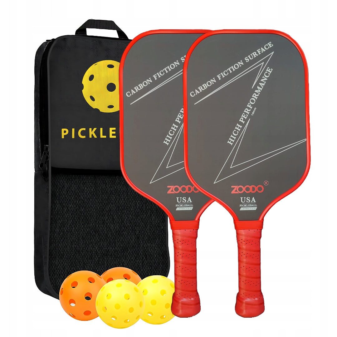 Zestaw Rakietek do pickleball czerwone ZOODO P2 USAPA + 4 Piłki + Torba