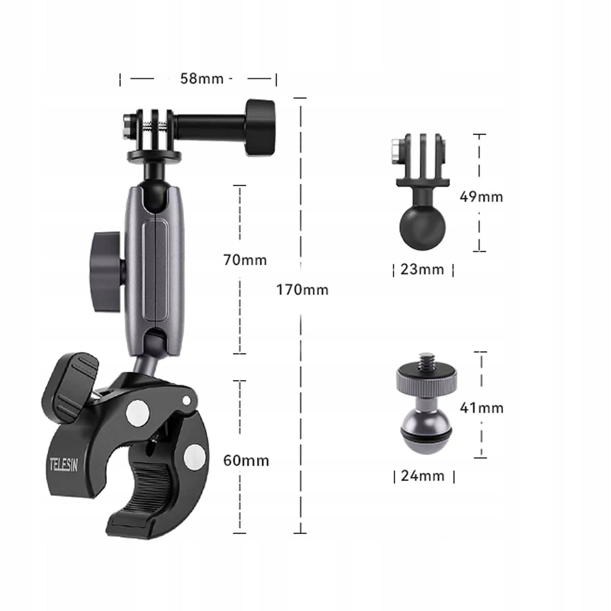 Zestaw uchwytów i mocowań TELESIN Mocowanie na kierownice (Magic Arm clamp)