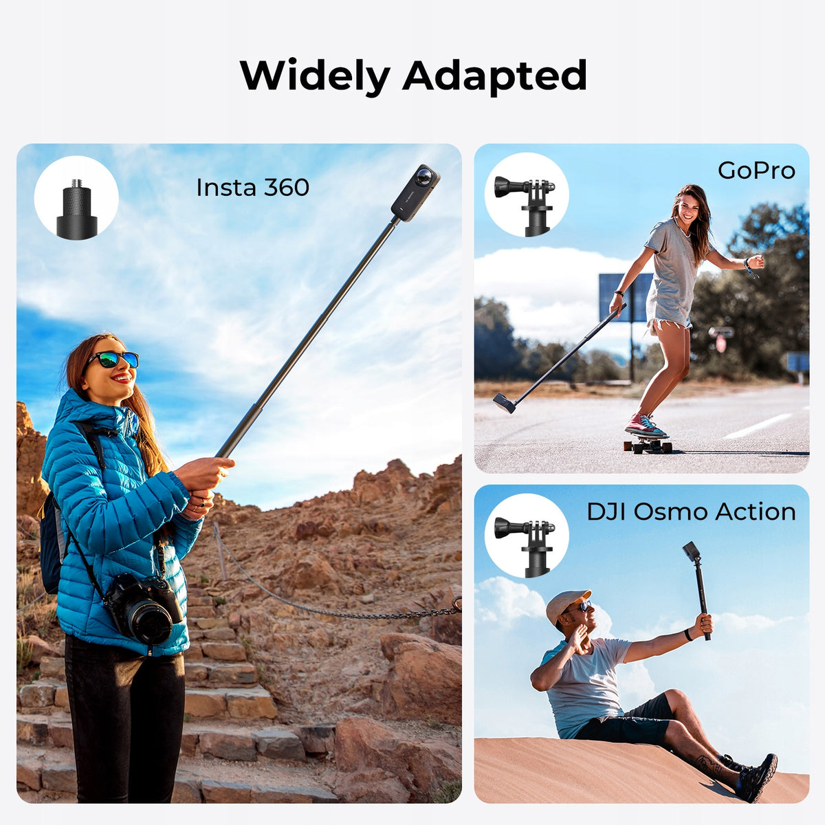 Selfie stick kompatybilny z kamerą sportową Insta360, GoPro, DJI Action