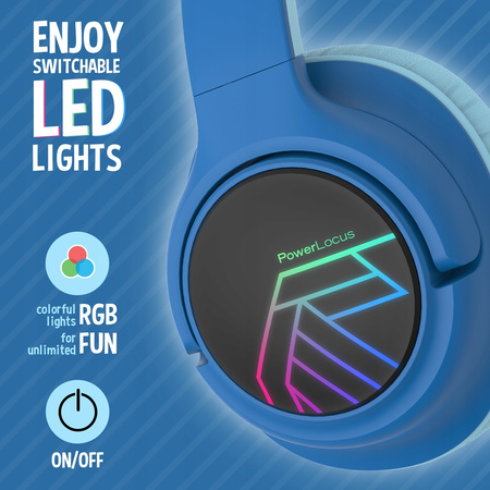 Słuchawki DLA DZIECI PowerLocus Bobo BlackBlue BEZPRZEWODOWE LED / AUX