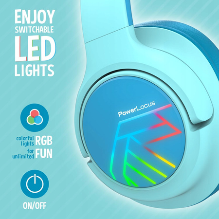 Słuchawki DLA DZIECI PowerLocus Bobo Blue BEZPRZEWODOWE LED AUX