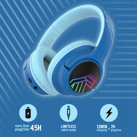 Słuchawki DLA DZIECI PowerLocus Bobo BlackBlue BEZPRZEWODOWE LED / AUX