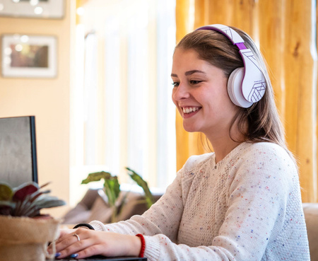 Słuchawki PowerLocus P2 bezprzewodowe biało-fioletowe BLUETOOTH / microSD / FM