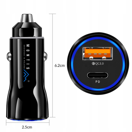 Ładowarka samochodowa , USB typ C Montis 3000 mA
