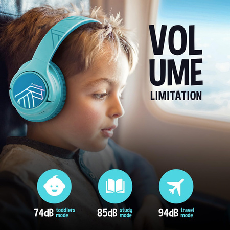 Słuchawki DLA DZIECI PowerLocus Bobo Blue BEZPRZEWODOWE LED AUX