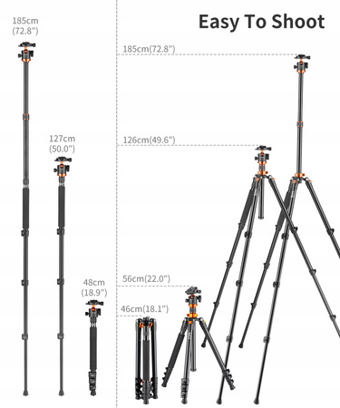 STATYW fotograficzny K&F ALU/MAG 175CM K254A3 SA254M2 TRIPOD KF09.089 V1