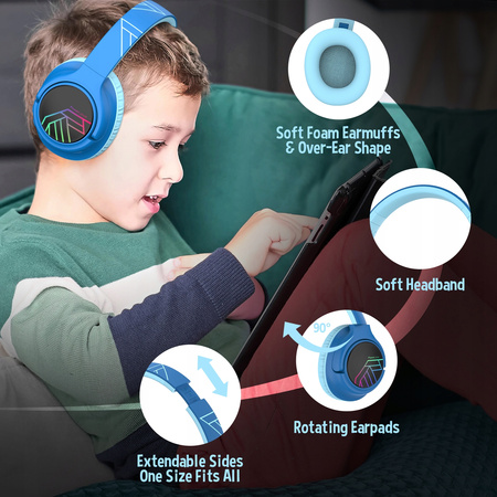 Słuchawki DLA DZIECI PowerLocus Bobo BlackBlue BEZPRZEWODOWE LED / AUX