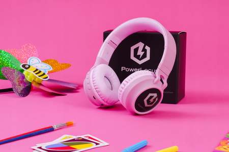 Słuchawki DLA DZIECI PowerLocus Buddy Pink BEZPRZEWODOWE LED Mikro SD AUX