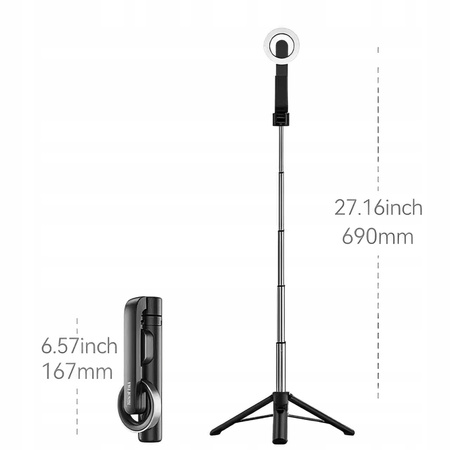 Mini selfie stick, kijek, magnetyczny wysięgnik 69cm Telesin iPhone + pilot